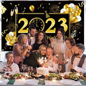 Large Happy New Year Banner 2023 New Year Decorations Happy New Year Backdrop for New Years Eve Party Supplies 2023 NYE Party Decorations