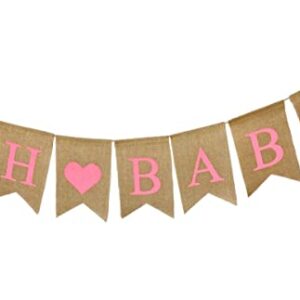 Shimmer Anna Shine Oh Baby Burlap Banner for Baby Shower Decorations and Gender Reveal Party (Pink)