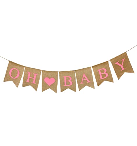 Shimmer Anna Shine Oh Baby Burlap Banner for Baby Shower Decorations and Gender Reveal Party (Pink)