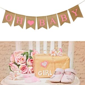 Shimmer Anna Shine Oh Baby Burlap Banner for Baby Shower Decorations and Gender Reveal Party (Pink)