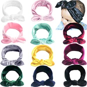 11 pack velvet baby girl headbands with hair bows knotted headwraps 5″ bow hair bands for babies infant newborn kids