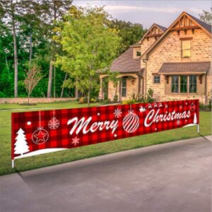 large merry christmas banner,xmas outdoor & indoor hanging decor,xmas sign huge xmas home party decoration (red lattice letters)