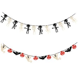 9 foot halloween garland felt banner chain decorations indoor and outdoor party supplies accessories 18 feet total pack of 2 designs black & white skeletons and bat pumpkin & ghosts by gift boutique