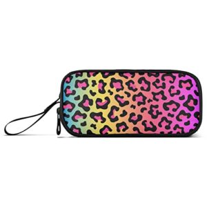 CHIFIGNO Large Capacity Neon Rainbow Leopard Print Pencil Case Zipper Pencil Bag Pouch Holder Box Cosmetic Makeup Bag for Girl Boy Business Office