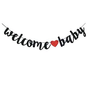 welcome baby banner, black baby shower – gender reveal – pregnancy announcement party sign decorations
