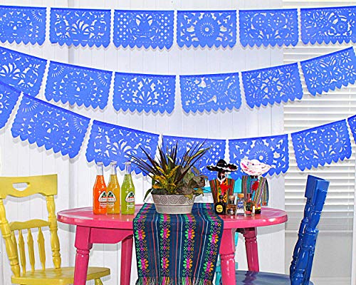 5 pk Fiesta Party Supplies, Royal Blue Mexican Banner Flags, 50 Panels of Papel Picado, 60ft Tissue Paper Garland Perfect for birthdays, weddings, quinceaneras, taco bar ws2030