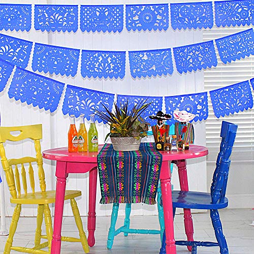 5 pk Fiesta Party Supplies, Royal Blue Mexican Banner Flags, 50 Panels of Papel Picado, 60ft Tissue Paper Garland Perfect for birthdays, weddings, quinceaneras, taco bar ws2030