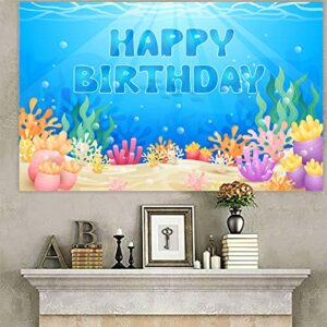 Under The Sea Happy Birthday Banner Backdrop Ocean Animals Under The Sea Theme Decor Decorations for Boys Girls 1st Birthday Party Bday Baby Shower Underwater Blue Party Supplies Photo Booth Props
