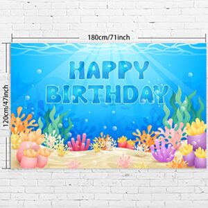 Under The Sea Happy Birthday Banner Backdrop Ocean Animals Under The Sea Theme Decor Decorations for Boys Girls 1st Birthday Party Bday Baby Shower Underwater Blue Party Supplies Photo Booth Props