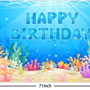 Under The Sea Happy Birthday Banner Backdrop Ocean Animals Under The Sea Theme Decor Decorations for Boys Girls 1st Birthday Party Bday Baby Shower Underwater Blue Party Supplies Photo Booth Props