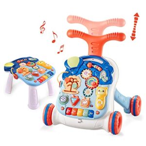 baby sit-to-stand walker with wheels, baby entertainment table early education activity center,toddler baby push walker for boy and girl 12 months -3 year old