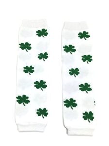 rush dance feast of saint st patrick’s day baby/toddler leg warmers (one size, white & green shamrock)