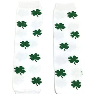 Rush Dance Feast of Saint St Patrick's Day Baby/Toddler Leg Warmers (One Size, White & Green Shamrock)