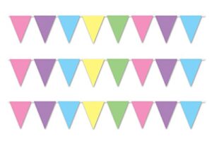 beistle 3 piece pastel all weather plastic pennant banners, multicolored