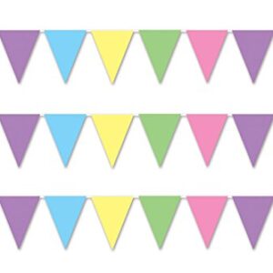 Beistle 3 Piece Pastel All Weather Plastic Pennant Banners, Multicolored