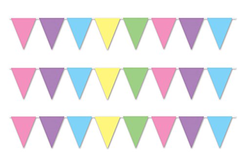 Beistle 3 Piece Pastel All Weather Plastic Pennant Banners, Multicolored