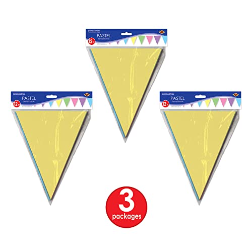 Beistle 3 Piece Pastel All Weather Plastic Pennant Banners, Multicolored