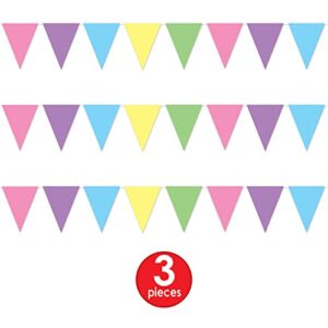 Beistle 3 Piece Pastel All Weather Plastic Pennant Banners, Multicolored