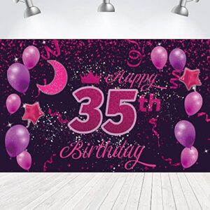 sweet happy 35th birthday backdrop banner poster 35 birthday party decorations 35th birthday party supplies 35th photo background for girls,boys,women,men – pink purple 72.8 x 43.3 inch