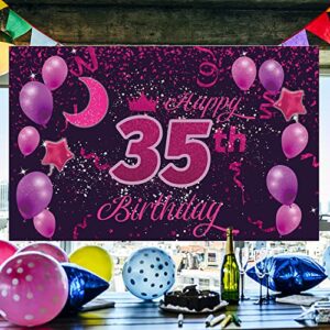 Sweet Happy 35th Birthday Backdrop Banner Poster 35 Birthday Party Decorations 35th Birthday Party Supplies 35th Photo Background for Girls,Boys,Women,Men - Pink Purple 72.8 x 43.3 Inch