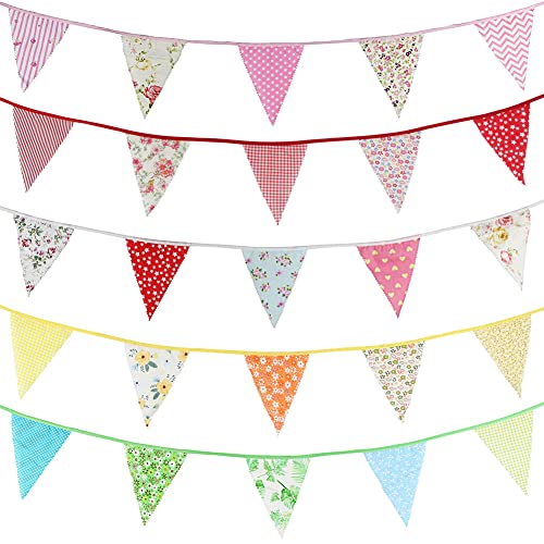 32.8ft 36pcs Pennant Banners, Floral Theme String Triangle Bunting Flags Colorful Cotton Cloth Banner, Garland for Grand Opening Festival Christmas Decorations.