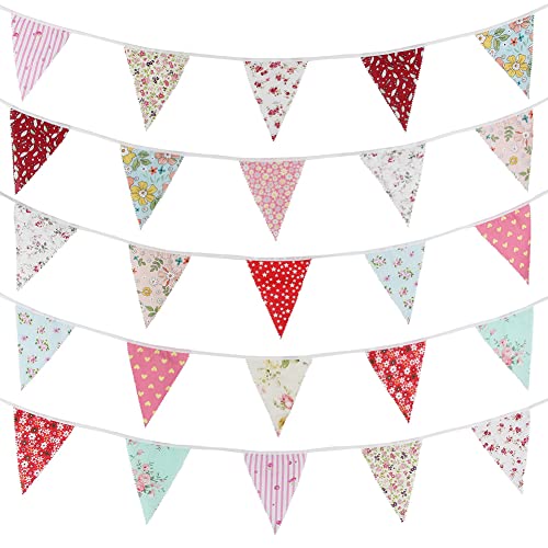 32.8ft 36pcs Pennant Banners, Floral Theme String Triangle Bunting Flags Colorful Cotton Cloth Banner, Garland for Grand Opening Festival Christmas Decorations.