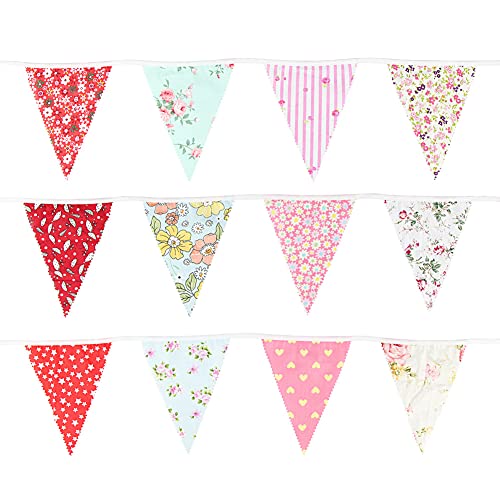 32.8ft 36pcs Pennant Banners, Floral Theme String Triangle Bunting Flags Colorful Cotton Cloth Banner, Garland for Grand Opening Festival Christmas Decorations.