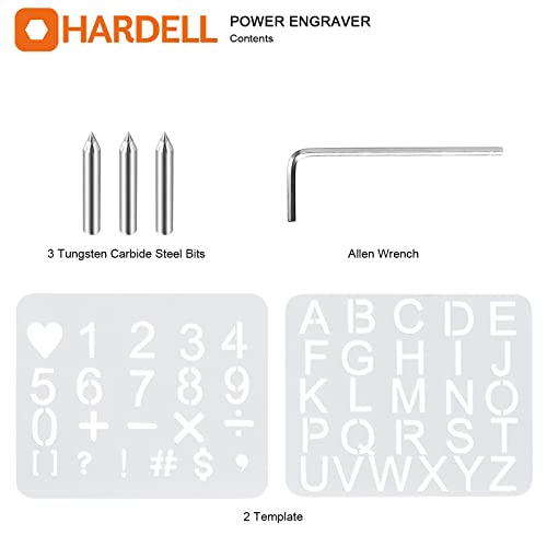 24W Engraver Pen,HARDELL 5 Speed Etching Tool with Letter/Number Stencil,Soft Handle Engraver with Tungsten Carbide Steel Bits for Metal, Tile, Stone, Wood,Leather, Glass, PVC Pipe, DIY Crafts