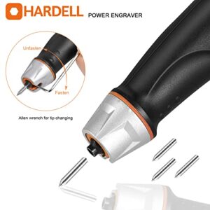 24W Engraver Pen,HARDELL 5 Speed Etching Tool with Letter/Number Stencil,Soft Handle Engraver with Tungsten Carbide Steel Bits for Metal, Tile, Stone, Wood,Leather, Glass, PVC Pipe, DIY Crafts