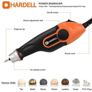 24W Engraver Pen,HARDELL 5 Speed Etching Tool with Letter/Number Stencil,Soft Handle Engraver with Tungsten Carbide Steel Bits for Metal, Tile, Stone, Wood,Leather, Glass, PVC Pipe, DIY Crafts