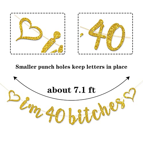 RoadSea I'm 40 Bitches Banner - Funny 40th Birthday Party Banner for Women - Happy 40th Birthday Party Decorations - Gold Glitter (40)