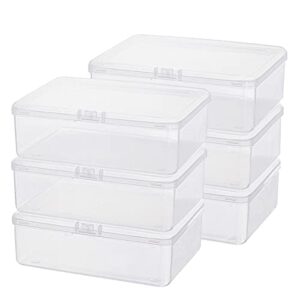6 pack clear plastic beads storage containers, empty mini plastic bead box with hinged lids square bead organizers for bead, jewelry,screws,crafts(5.66×4.25×1.87in)
