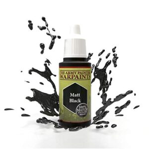 the army painter matt black warpaint – acrylic non-toxic heavily pigmented water based paint for tabletop roleplaying, boardgames, and wargames miniature model painting- 18 ml