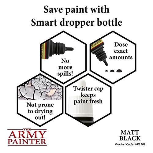 The Army Painter Matt Black Warpaint - Acrylic Non-Toxic Heavily Pigmented Water Based Paint for Tabletop Roleplaying, Boardgames, and Wargames Miniature Model Painting- 18 ml