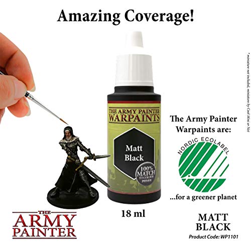 The Army Painter Matt Black Warpaint - Acrylic Non-Toxic Heavily Pigmented Water Based Paint for Tabletop Roleplaying, Boardgames, and Wargames Miniature Model Painting- 18 ml