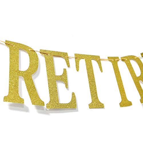 Gold Glittery Happy Retirement Banner, Official Retired Decor - Retirement Party Decorations Supplies