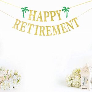 Gold Glittery Happy Retirement Banner, Official Retired Decor - Retirement Party Decorations Supplies