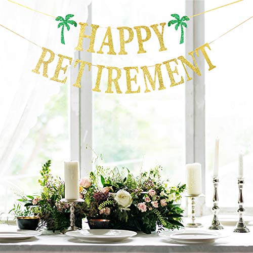 Gold Glittery Happy Retirement Banner, Official Retired Decor - Retirement Party Decorations Supplies