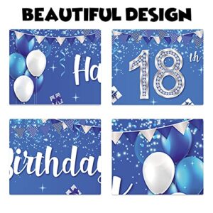 Happy 18th Birthday Banner Balloons Gift Crystal Glittery Stars Confetti Theme Decor Decorations for Men Women 18th Birthday Party Cheers to 18th Years Party Bday Supplies Silver and Blue Backdrop