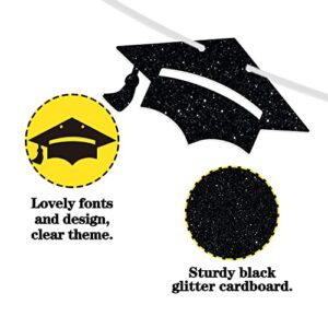 Class of 2023 Banner, 2023 Graduation Theme Party Decorations Supplies, Congrats Grad High School / College Graduate Bunting Sign, Black and Blue Glitter