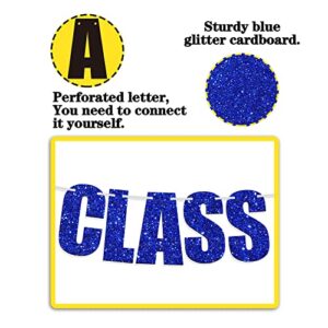 Class of 2023 Banner, 2023 Graduation Theme Party Decorations Supplies, Congrats Grad High School / College Graduate Bunting Sign, Black and Blue Glitter