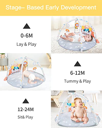 Baby Gym Play Mat,Musical Activity Center Kick Piano Gym Tummy Time Toys for Newborn Babies，Infant Toys Large Thickened and Non Slip Mat Washable (Red)