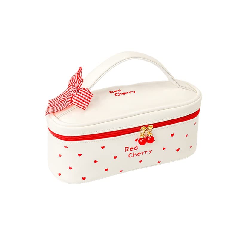 Cute Strawberry Printed Large Capacity Pencil Case Japanese Corduroy Pen Holder Kawaii Stationery Pouch Makeup Cosmetics Bag for Back to Scool Students (Heart)