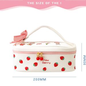 Cute Strawberry Printed Large Capacity Pencil Case Japanese Corduroy Pen Holder Kawaii Stationery Pouch Makeup Cosmetics Bag for Back to Scool Students (Heart)