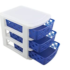 Dependable Industries Inc. Essentials 3 Drawer Basket Weave Mini Plastic Organizer Makeup HBA Cosmetics Arts & Crafts Desktop Stationary (Blue)