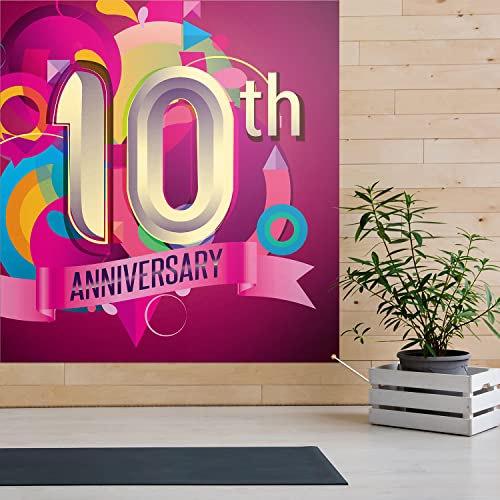 Happy 10th Anniversary Backdrop Banner Decor Red – Cheer to 10 Years Wedding Anniversary Party Theme Decorations for Men Women Supplies