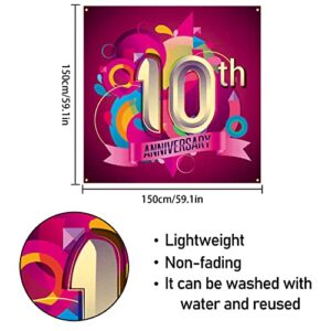 Happy 10th Anniversary Backdrop Banner Decor Red – Cheer to 10 Years Wedding Anniversary Party Theme Decorations for Men Women Supplies