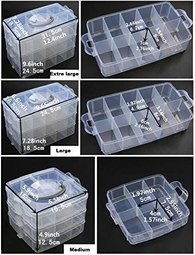 RainbowBaby 3-Tier Stackable Storage Box Organizer, 18 Adjustable Compartments, Small Plastic Craft Case Container Bins for Sewing Accessories, Jewelry Beads Arts and Crafts Beauty Supplies (White)