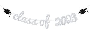 class of 2023 banner, 2023 graduation banner, congrats grad, 2023 graduation party decoration supply silver glitter