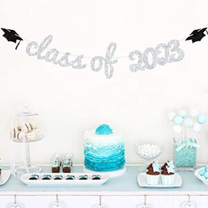 Class of 2023 Banner, 2023 Graduation Banner, Congrats Grad, 2023 Graduation Party Decoration Supply Silver Glitter